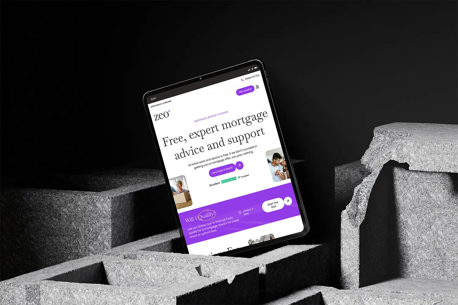 Zeo mortgage advice website on a tablet